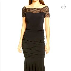 Lulus Any Given Moment Black Laced Ruched Maxi Sz. Large